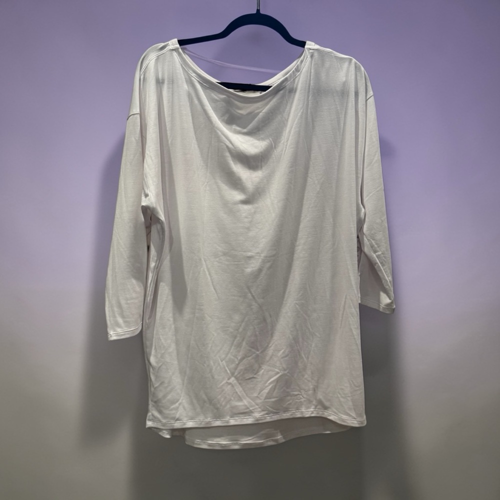 Athleta White Draped Boatneck Long / three quarter 3/4 Sleeve Ease In  Top MT